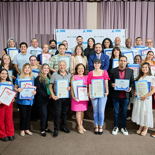 53 graduates of the Fall 2025 Entrepreneur Training Program pose with their certificates