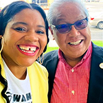 Deandrea Jones (left) received valuable assistance from South Los Angeles BusinessSource Center Business Coach Terry Gubatan (right) to open her brick-and-mortar restaurant Wah Gwaan Jamaican Restaurant and Bar