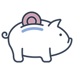 coin falling into pig shaped bank icon